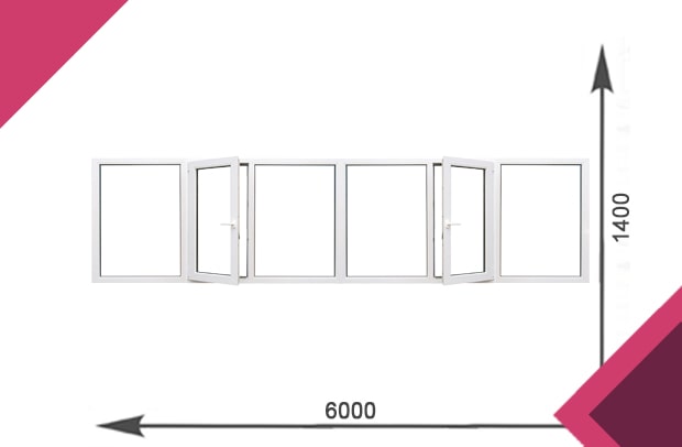 Балкон с двухкамерным стеклопакетом 6000x1400